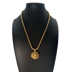 Vintage Signed Monet Gold Tone Sunburst Sun Flower Snake Chain Necklace